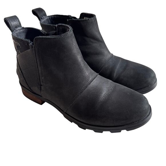 Sorel Emelie Chelsea Boots Size y NL2671-010 Black Suede EUC Ankle Booties - Picture 3 of 12